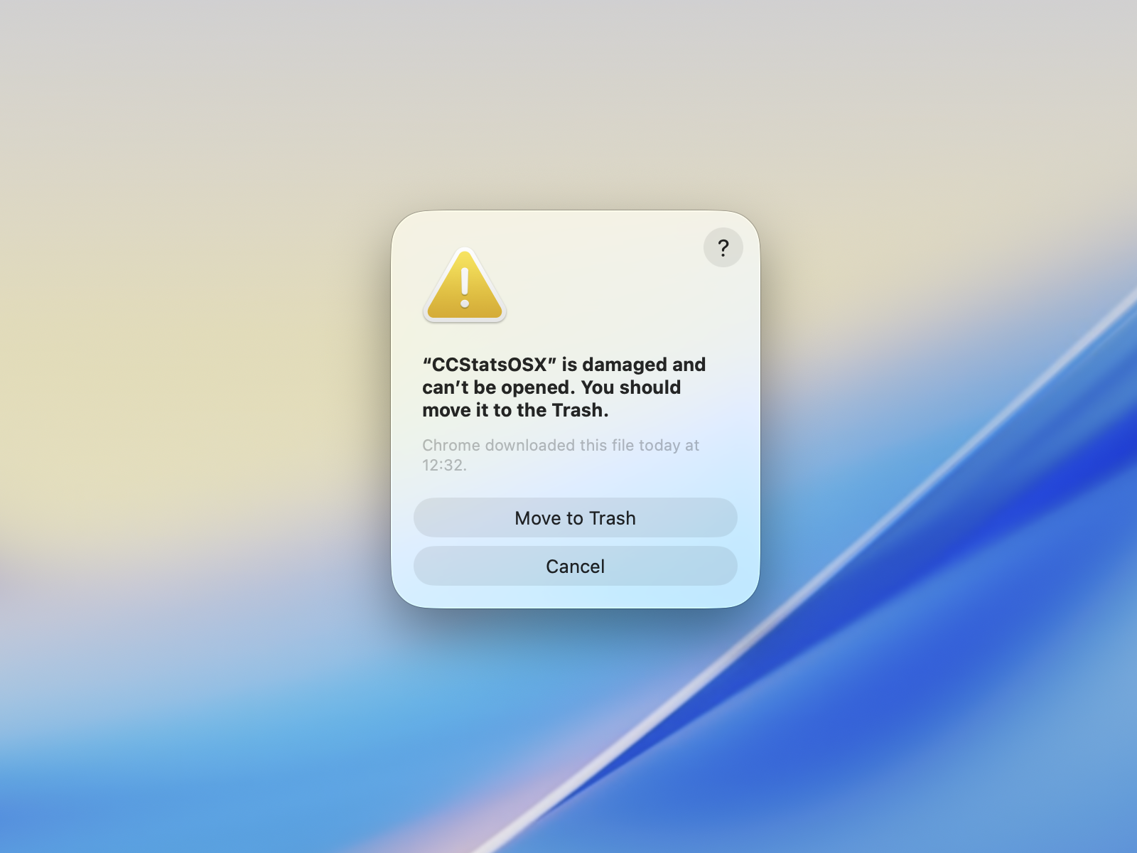 macOS Gatekeeper warning dialog