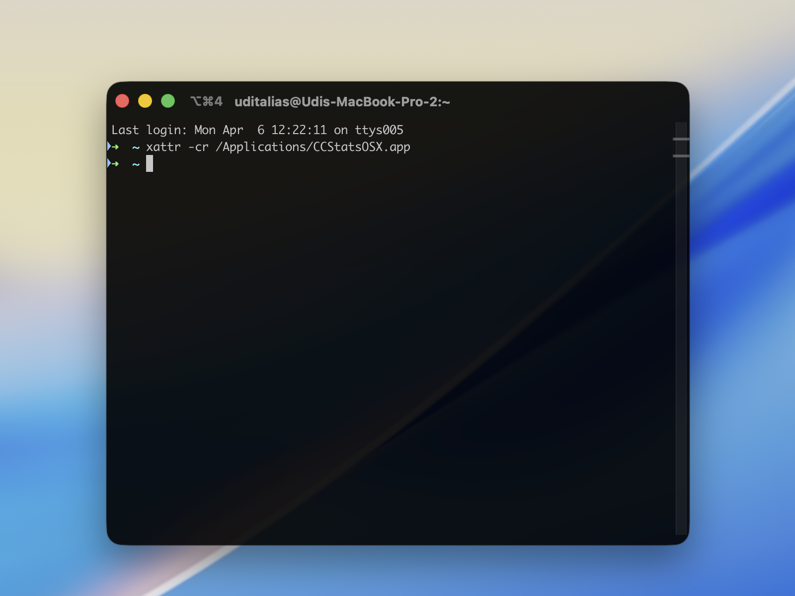 Terminal running xattr command